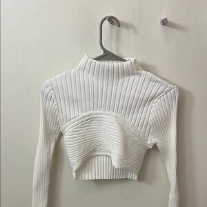 White Ribbed Long Sleeve Crop Top